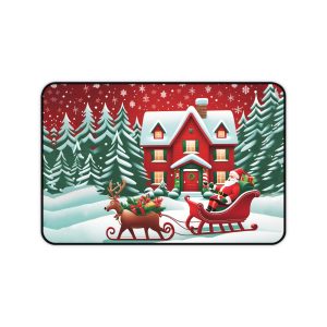 Santa Sleigh Christmas Desk Mat (12″ × 18″) -Festive Holiday Office Decor -Kawaii Mouse Pad -Desk Pad, Aesthetic Mousepad, Cute Desk Decor