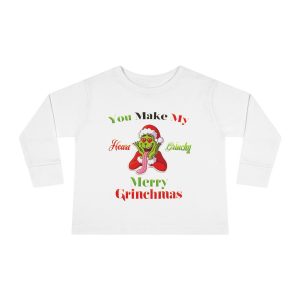 Toddler Long Sleeve Tee – ‘You Make My Heart Grinchy’ Christmas Shirt | Christmas Gifts for Kids