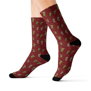 Sublimation Christmas Socks – Funny Fuzzy Grinch Socks for Kids, Family, Men & Women – Fun Holiday Crew Socks, Unisex Fit