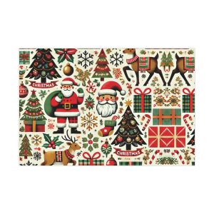 Vintage Christmas Gift Wrapping Paper – Santa & Reindeer Design, Satin/Matte Finish, Eco-Friendly USA-Made Paper
