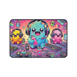 Cute Kawaii Cyberpunk Monster Gaming Desk Mat | Colorful Gamer Setup Office Decor | Large Gaming Mouse Pad | Gift for Gamers | Lofi Desk Mat