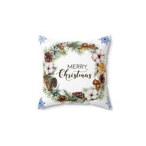Christmas Pillow with Cover – Merry Christmas Wreath Design – Holiday Throw Pillows for Couch or Outdoor Décor