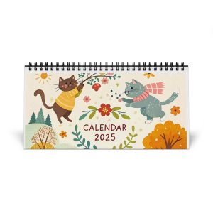 Kawaii Cat Desktop Calendar 2025 Cute Yearly Hello Kitty Calendar 2025 for Cat Lovers 10″ x 5″ Desk Calendars 2025