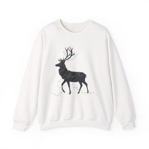 Black Deer Christmas Sweatshirt with Festive Lights | Cute Christmas Sweatshirts for Women & Men | Plus Sizes Available