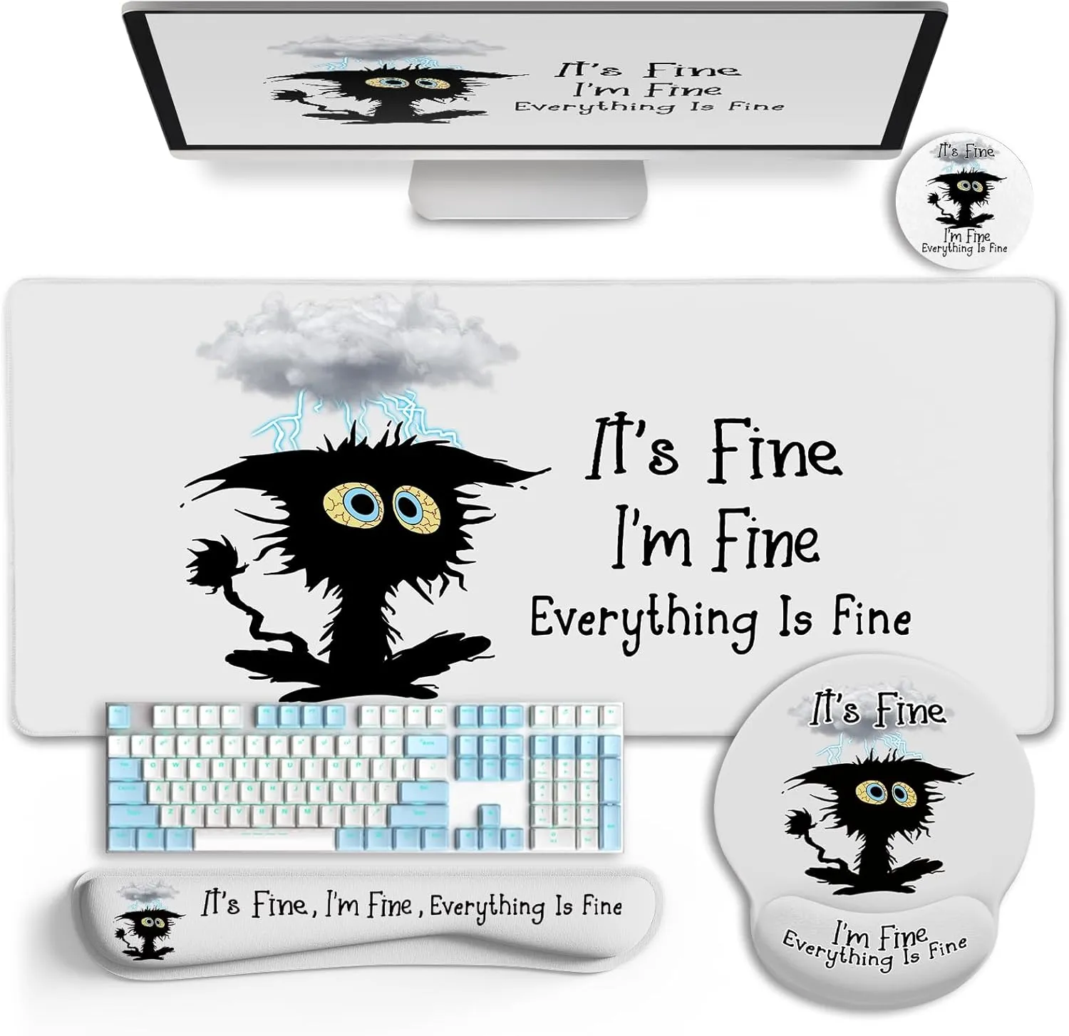 Cat Themed Desk Mat Set Ergonomic