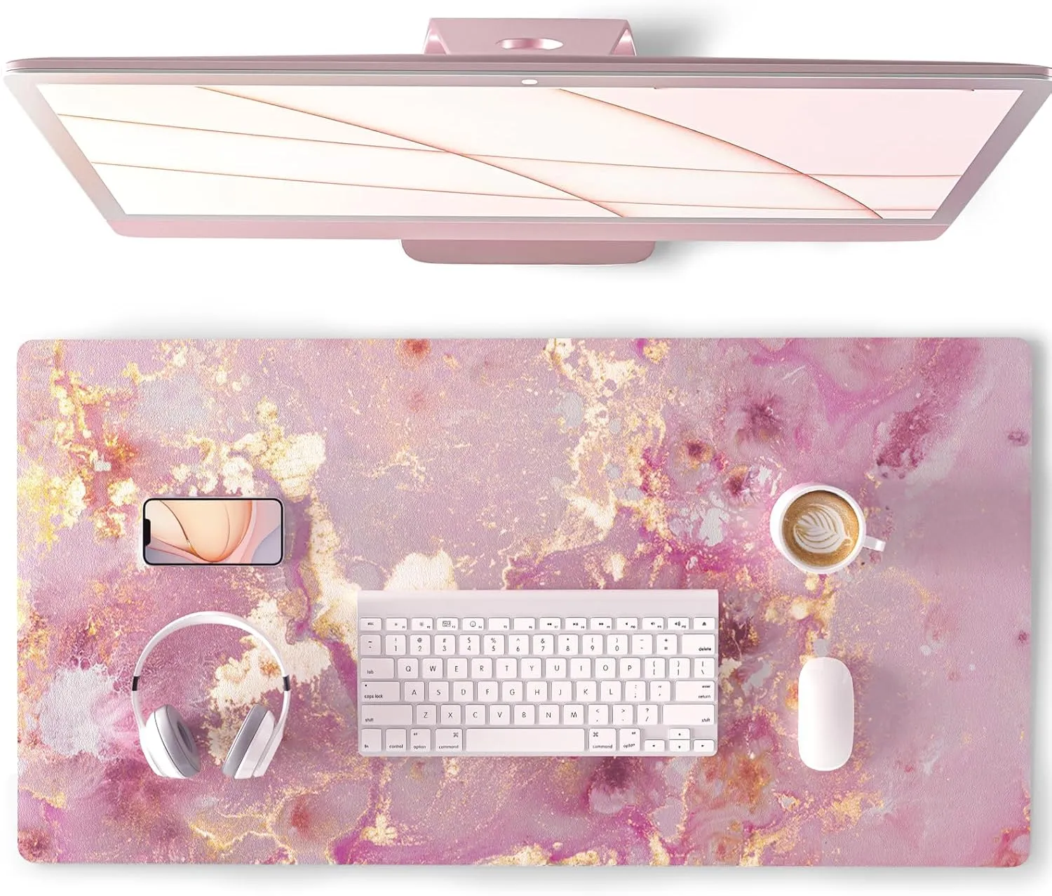 Extended Desk Pad Rose Gold Marble