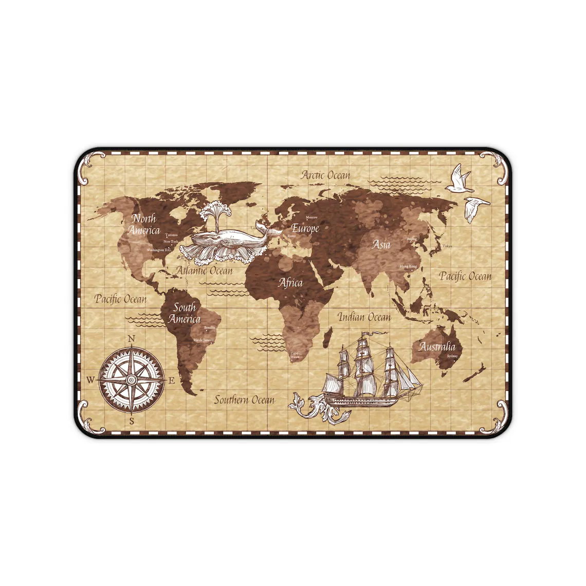 Vintage Sepia World Map Desk Mat