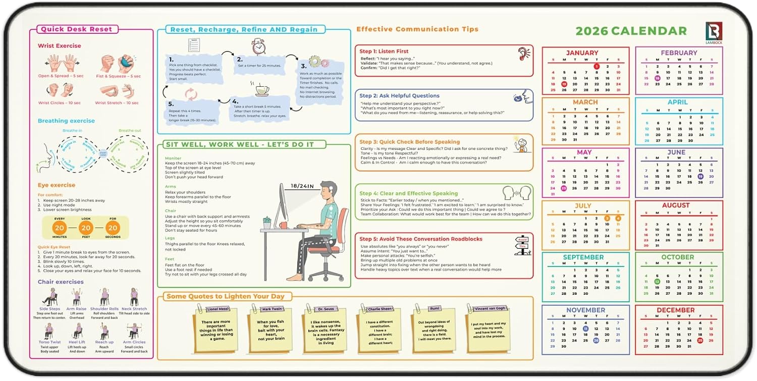 Wellness Desk Mat Calendar 2026