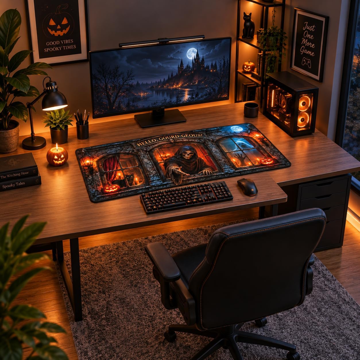 Gothic Window Skeleton Halloween Desk Mat